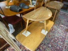 An Ercol oblong coffee table with undertier and a small coffee table having one flap