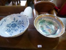 An antique Quimper style bowl and a delft bowl AF