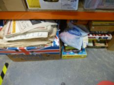 Three boxes of ephemera and old board games, etc
