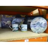 A selection of aircraft related collectables to include plates, mugs and a boxed Avro Lancaster