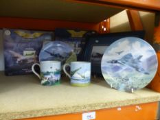 A selection of aircraft related collectables to include plates, mugs and a boxed Avro Lancaster