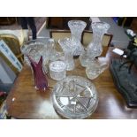 A pair of glass vases and other glassware, some AF