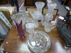 A pair of glass vases and other glassware, some AF