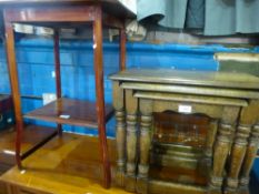 A nest of oak coffee tables and two tier occasional table