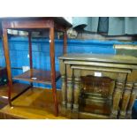 A nest of oak coffee tables and two tier occasional table