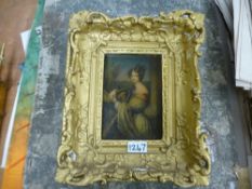 Irish School, circa 1830, portrait of a Lady holding a harp, oil on board, 20cms x 18cms, and an