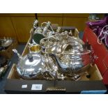 A carton of silver plated items and sundry