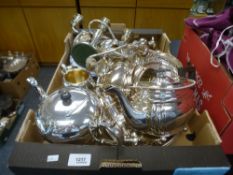 A carton of silver plated items and sundry