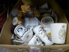 Box of mixed china, including Royal commemorative ware
