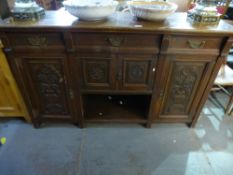 Mahogany sideboard with 3 drawers over cupboards