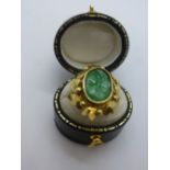 18ct yellow gold dress ring set with Jade in floral mount, size K/L, total weight