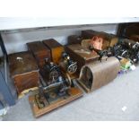 A quantity of Victorian and later sewing machines and sundry