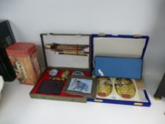 An oriental calligraphy set, two Persian portraits and sundry