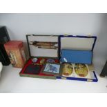 An oriental calligraphy set, two Persian portraits and sundry