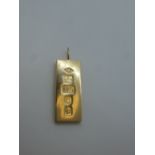 9ct yellow gold Ingot pendant marked 375, 4cm, approx 27.2g,