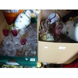 Two boxes of mixed glass and china to include Franklin porcelain, Royal Worcester, Noritake, house