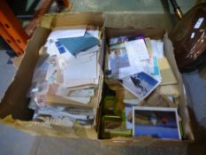 Two boxes of World stamp covers and philatelic ephemera