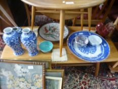 A pair of Chinese blue and white vases and sundry