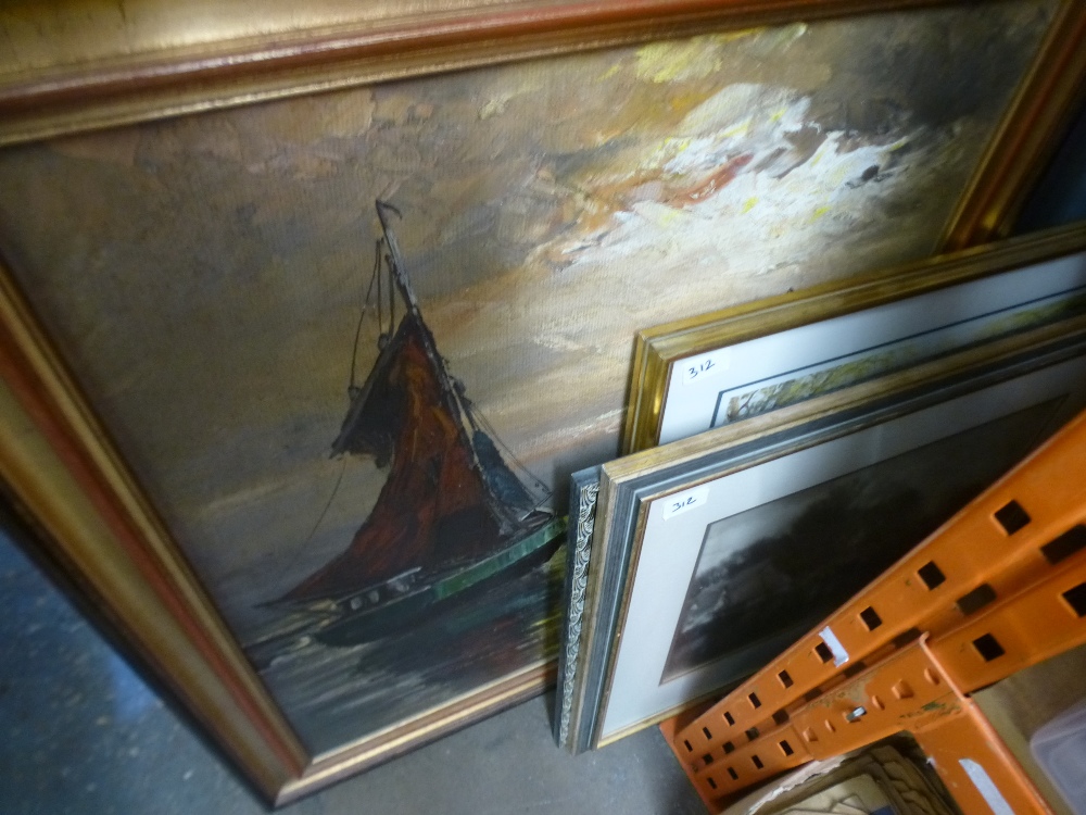 A quantity of framed pictures to include themes of hunting, boats on water, countryside