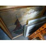 A quantity of framed pictures to include themes of hunting, boats on water, countryside