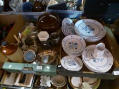 Two boxes of mixed china and metalware to include Noritake 'Progression'