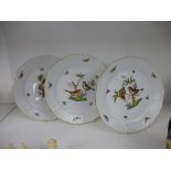 Three flared Rothschild bird plates, 25cms