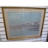 A Large gilt framed print of a beach scene