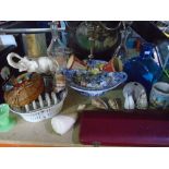 A quantity of sundry items to include silver plate candelabra, glass decanters, elephant figure,