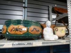 An oriental selection of pottery and chimney pot, AF