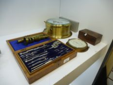 A Victorian oak cased set of drawing instruments, a Smith's Astral Ship's bulkhead clock and sundry