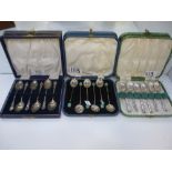 Three sets of silver cased tea and coffee spoons, one hallmarked Sheffield 1946 Cooper Brothers