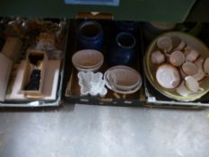 Two boxes of pottery and china to include Paragon and a box of small vintage dolls and costume