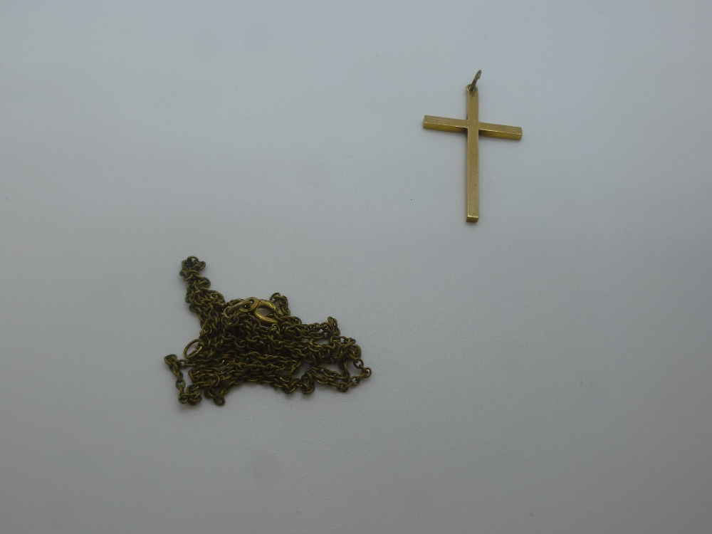 9ct yellow gold cross pendant marked 375, weight approx. 1.8g, etc - Image 2 of 2