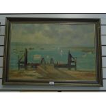 A Nilolsky; an oil painting of Hayling Island ferry, signed and dated 1965, 75 x 49.5 cms