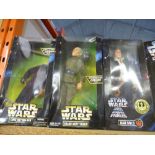 Five boxed Star Wars figures, to include Lyke Skywalker, Obi Wan Kanobi, Princess Leia, Han Solo and