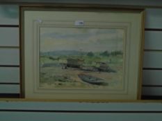 A. Nikolsky; a watercolour of boats at Langstone, signed and dated 1960, 38 x 27cms
