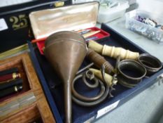 A selection of pens and other collectables to include vintage corkscrews, silver napkin rings,