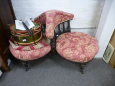 A Victorian ebonised two dimension seat with turned decoration - altered