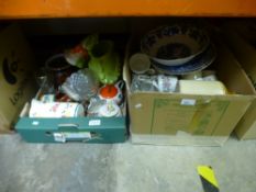 Two boxes of mixed china and glass, to include Staffordshire & Wedgwood etc