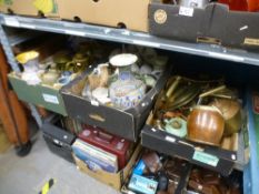 Two boxes of mixed china and pottery and a box of mixed treen and metalware