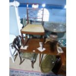 An Edwardian Sutherland table, two chairs and sundry