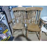 Two similar slat back kitchen armchairs