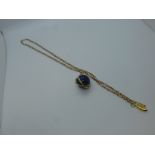 9ct yellow gold neckchain clasp marked 9ct, hung with a blue hardstone pendant, chain weight