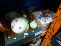 Two boxes of mixed china and glass including carne glass, including some Poole pottery, barometer,