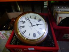 A box of treen and a boxed Rolls razor, Projection lens and modern wall clock