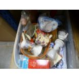 A box of mixed items to include a boat rudder