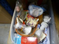 A box of mixed items to include a boat rudder