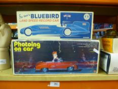 A boxed Bluebird landspeed record car, and a boxed tin Rolls Royce