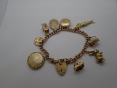 9 carat rose gold charm bracelet marked 375, hallmarked Birmingham c/w 9 hallmarked gold and