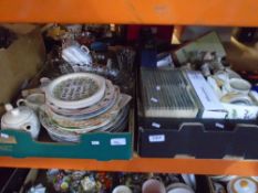 Two boxes of china with some glassware to include Spode, Anysley, Masons, etc